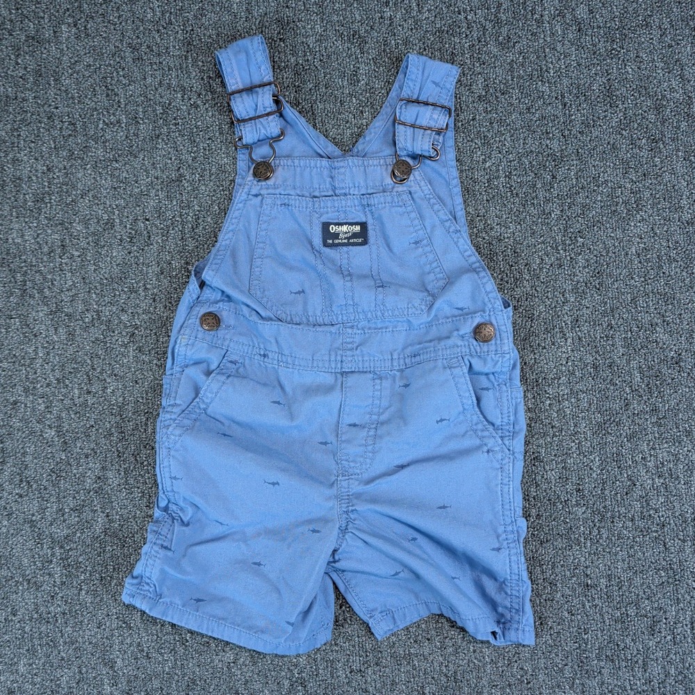 OshKosh B'gosh Nautical Shark Print Overalls Kids 3T Blue Vestbak Shortall